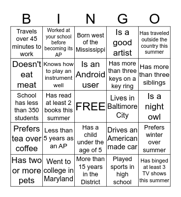 CLN 5 Welcome BINGO Card