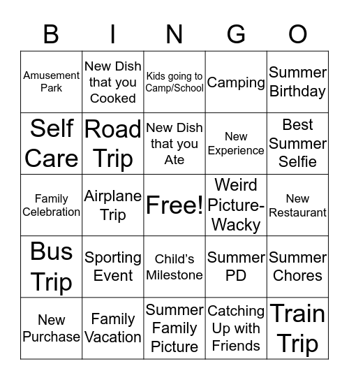 JEFFERSON SUMMER PICTURES  Bingo Card