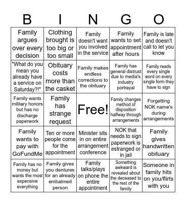 Arrangements Bingo Card