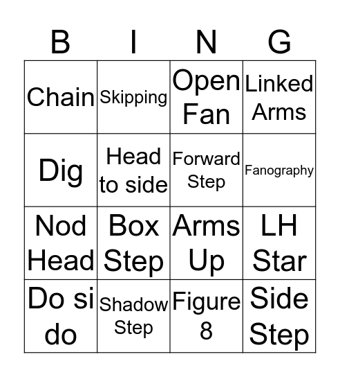 Choreography Bingo Card