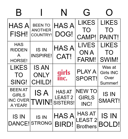 GETTING TO KNOW YOU! Bingo Card