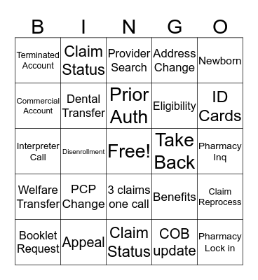 Call Flow  Bingo Card