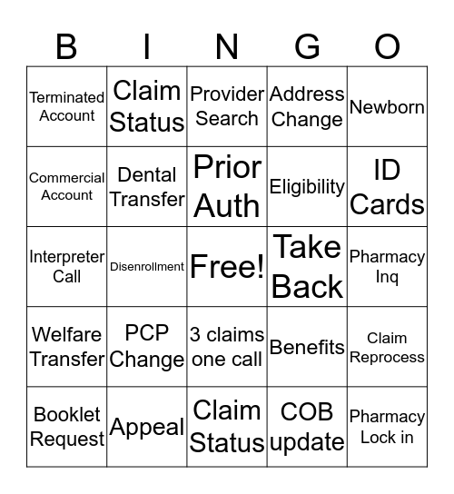 Call Flow  Bingo Card