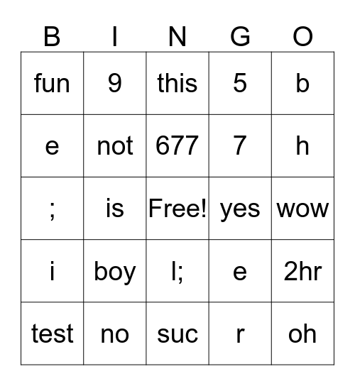 Untitled Bingo Card