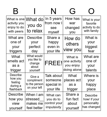 PTSD Bingo Card
