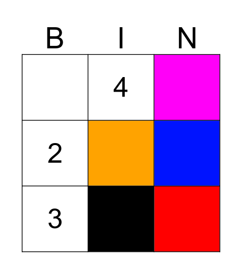 Colors and Numbers Bingo Card