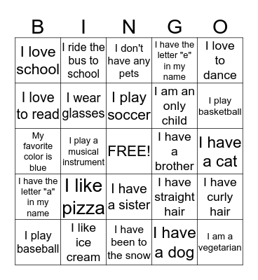 Getting to know You Bingo Card