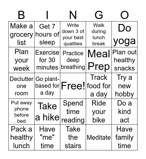 SQUASH Fall Wellness Goals Bingo Card