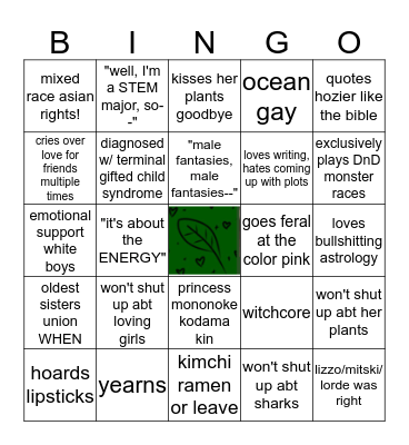 sophia "a-flickering-soul" tumblr bingo Card