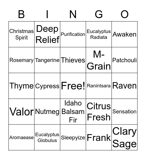 Essential Oil Bingo Card