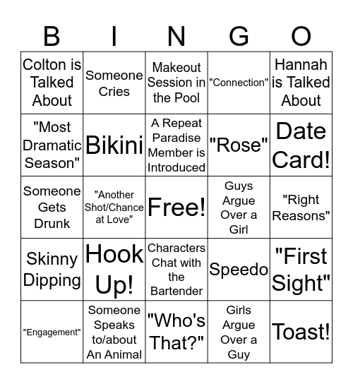 Paradise Bingo Card