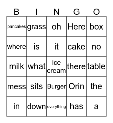Our Words Bingo Card