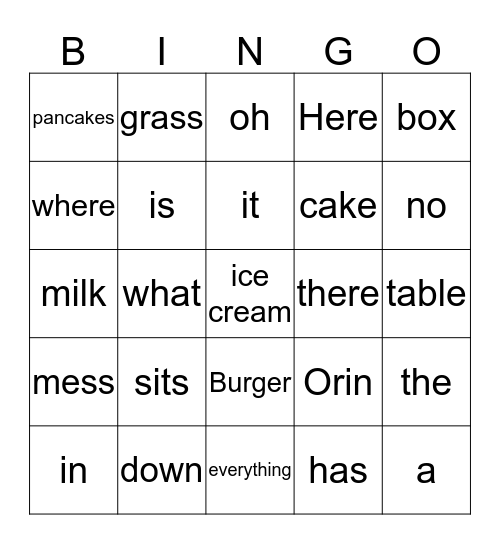 Our Words Bingo Card
