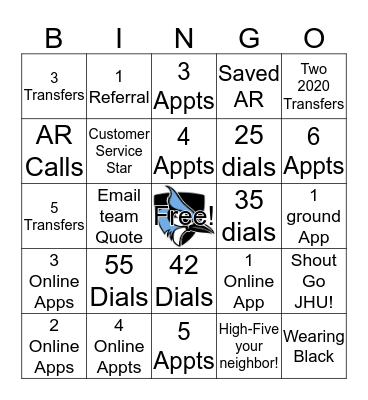 Tuesday Daily JHU Bingo Card