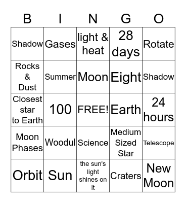Objects in the Sky Bingo Card