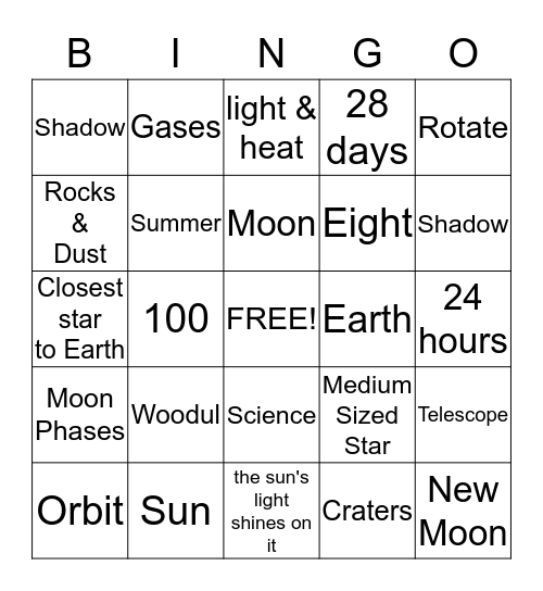 Objects in the Sky Bingo Card