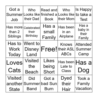 Find Somebody Who... Bingo Card