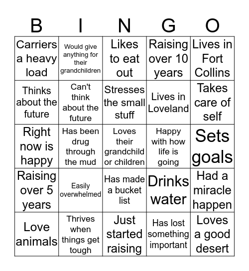 Namaqua Center's Grandfamily  Bingo Card