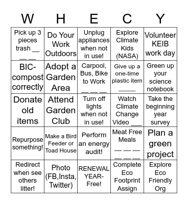KEIB- Go Green Bingo Card