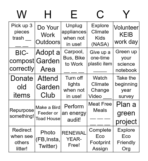KEIB- Go Green Bingo Card