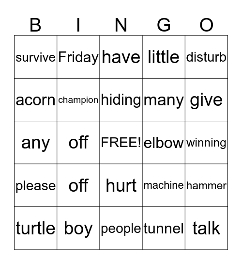 Spelling List #19 Bingo Card