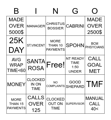 BAD DEBT BINGO Card