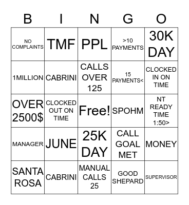 BAD DEBT BINGO  Bingo Card
