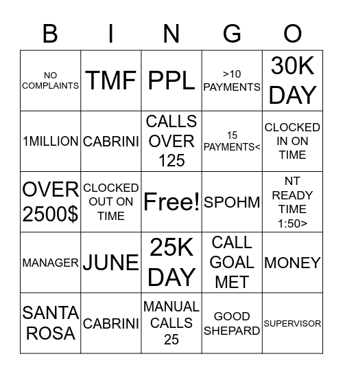 BAD DEBT BINGO  Bingo Card