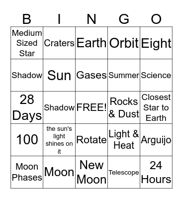 Objects in the sky Bingo Card