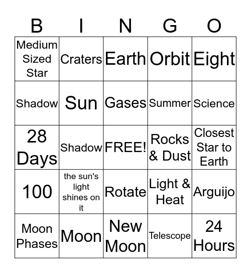 Objects in the sky Bingo Card