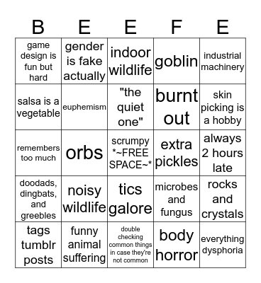 BEEFE Bingo Card