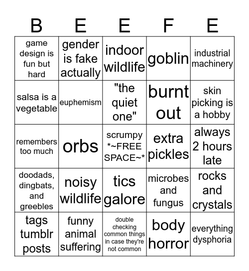 BEEFE Bingo Card