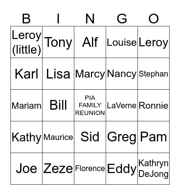 PIA Bingo Card
