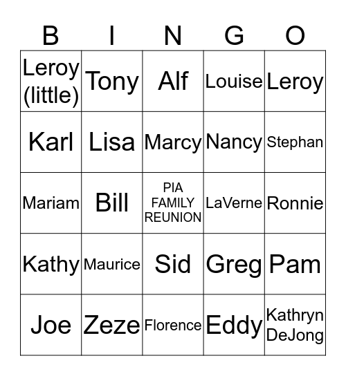 PIA Bingo Card