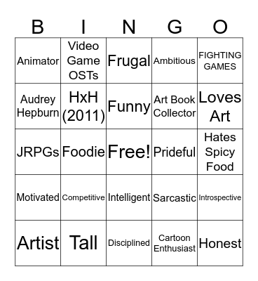 Joe Mills Bingo Card