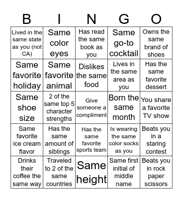 Getting to Know You Bingo Card