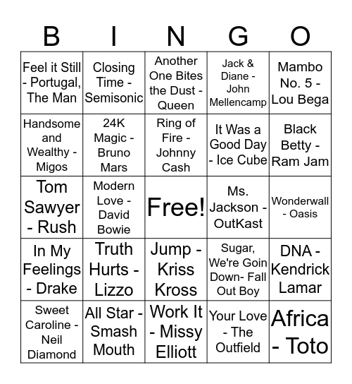 Music Bingo Card