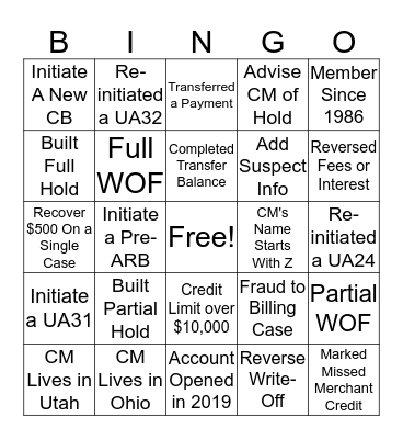 Recovery Day Bingo Card