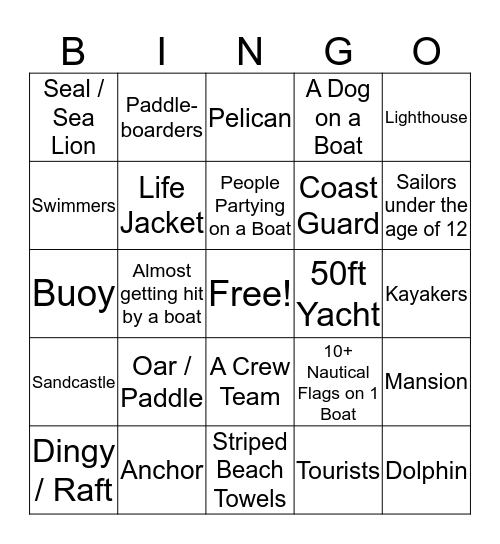 Duffy Boat Bingo Card