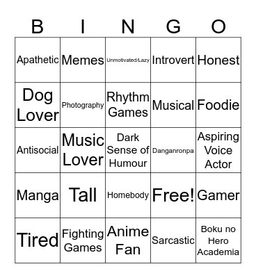 Liam Bingo Card