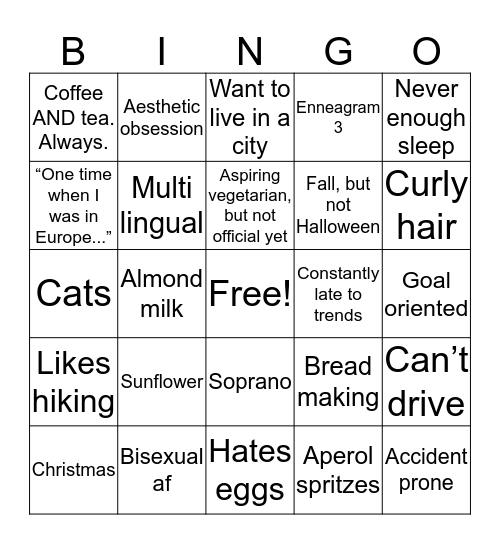 Ginger Bingo Card