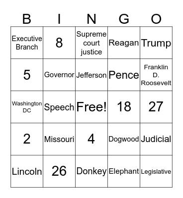 American Government Bingo Card