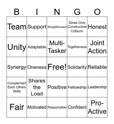 Teamwork  Bingo Card