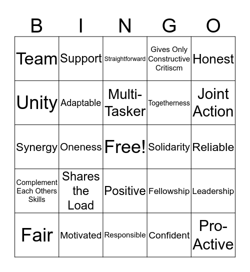 Teamwork  Bingo Card