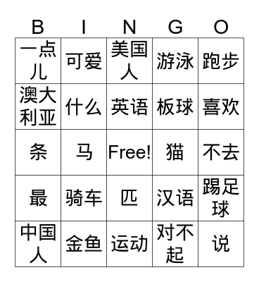 Sports and language Bingo Card