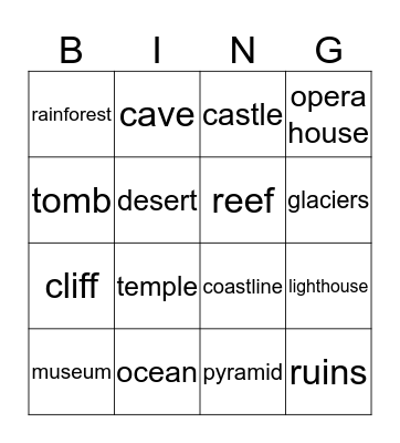 M3 - Special Places Bingo Card