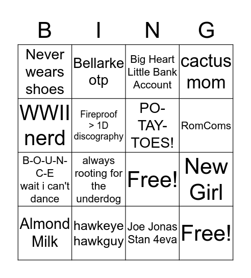 Jekisa's Bing-O Bingo Card