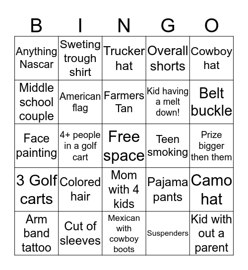 Boone County Fair Bingo Card