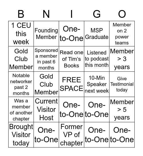 BNI BINGO MIXER Bingo Card