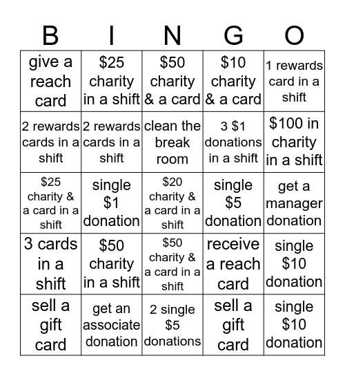 charity bingo Card